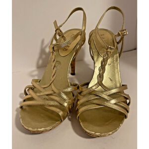 Lauren Ralph Lauren Women's Gold Strappy Sandal Cork Bottom Heels size 7B